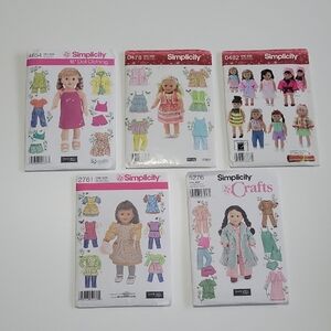 Simplicity Doll Clothing Craft Patterns - 0482,0478,2761,4654 And 5276